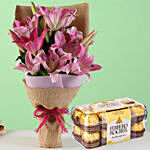 Oriental Pink Lilies Bunch with Ferrero Rocher