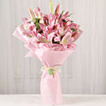 Passionate Oriental Pink Lilies with Moet Champagne 200ml