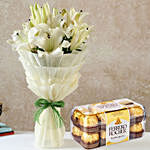 Serene White Oriental Lilies Bouquet with Ferrero Rocher