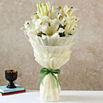 Serene White Oriental Lilies Bouquet with Moet Champagne 200ml