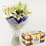White Oriental Lilies Bouquet with Ferrero Rocher