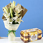 4 White Oriental Lilies Bouquet with Ferrero Rocher