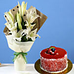 4 White Oriental Lilies Bouquet with Mini Cheese Cake