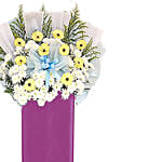 Cream Gerberas White Pom In Lovely Pink Stand