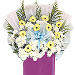 Cream Gerberas White Pom In Lovely Pink Stand