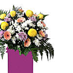 Premium Mixed Flowers With Pink Stand