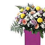 Premium Mixed Flowers With Pink Stand