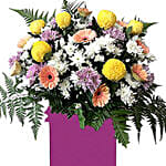 Premium Mixed Flowers With Pink Stand