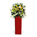 Beautiful Mixed Flowers Arrangement With Red Stand