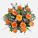 12 Orange Roses Glass Vase Arrangement