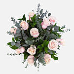 12 Soft Pink Roses Glass Vase Arrangement