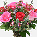 Red Pink Roses Cylindrical Vase Arrangement