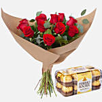 Romantic 12 Roses Bouquet with Ferrero Rocher