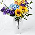 Delightful Mixed Flowers Ceramic Vase Arrangement