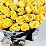 Enticing Yellow & White Roses Beautifully Tied Bouquet