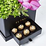 Beautiful Mixed Flowers Box Arrangement With Ferrero Rocher