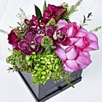 Beautiful Mixed Flowers Box Arrangement With Ferrero Rocher