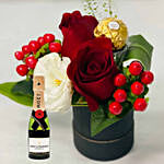 Box Of Roses With Rocher & 200 ML Moet Champagne