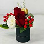 Box Of Roses With Rocher & Happy Birthday Balloon