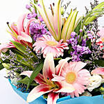 Attractive Gerberas And Lavender Flower Bouquet