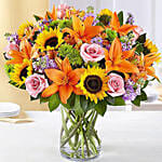 Vibrant Bunch of Flowers With Birthday Balloons