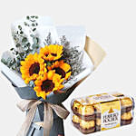 Bright Sunflowers Bunch With Ferrero Rocher