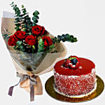 Love Red Roses Bouquet And Cake