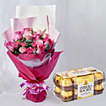 Magnificent Mixed Roses Wrapped Bouquet With Chocolate