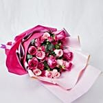 Magnificent Mixed Roses Wrapped Bouquet With Teddy