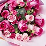 Magnificent Mixed Roses Wrapped Bouquet With Teddy