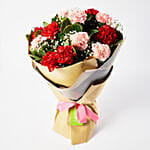 Appealing Mixed Carnations Bouquet With Chocolate Cake