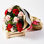 Appealing Mixed Carnations Bouquet With Chocolate Cake