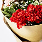 Appealing Mixed Carnations Bouquet With Chocolate Cake