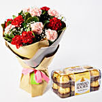 Appealing Mixed Carnations Bouquet With Ferrero Rocher