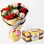 Appealing Mixed Carnations Bouquet With Ferrero Rocher