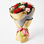 Appealing Mixed Carnations Bouquet With Teddy Bear