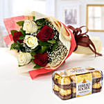 Beauty Of Red N White Roses With Ferrero Rocher