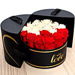 Floral Box Of Red N White Roses With Chocolate Cake