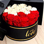 Floral Box Of Red N White Roses With Chocolate Cake