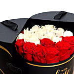 Floral Box Of Red N White Roses With Chocolate Cake
