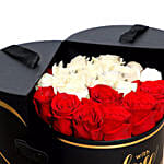 Floral Box Of Red N White Roses With Chocolate Cake