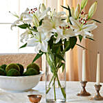 Happiness With Lilies Arrangement And Chocolate Cake