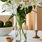 Happiness With Lilies Arrangement And Chocolate Cake