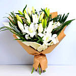 White Beauty Lilies Bouquet With Chocolate Cake