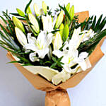 White Beauty Lilies Bouquet With Chocolate Cake