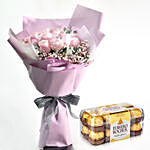 Beautiful Pink Roses Bouquet With Ferrero Rocher
