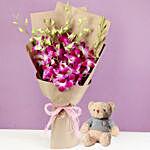 Beautiful Royal Orchids Bouquet With Teddy Bear