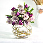 Beautiful Tulips Roses In Fish Bowl With Chocolate Cake