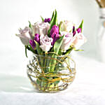 Beautiful Tulips Roses In Fish Bowl With Chocolate Cake