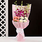 Elegant Flower Bouquet With Chocolate Cake